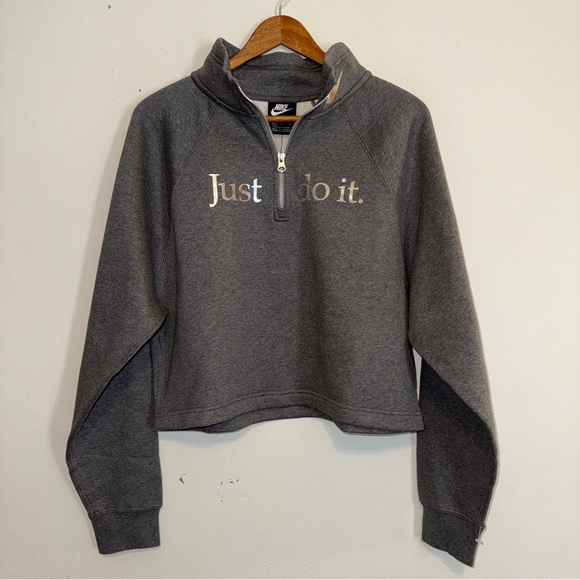 NEW Nike Funnel Sportswear Sweatshirt Women's M Crop LS Half Zip Shinny Logo - Picture 3 of 10